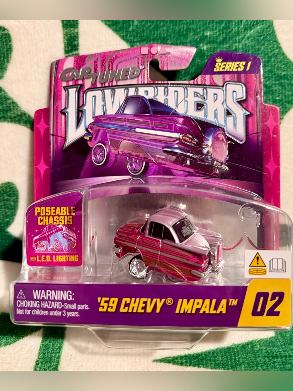 2026 Car Tuned Series 1 Lowriders '59 Chevy Impala Pink With LED Lighting 02 NEW